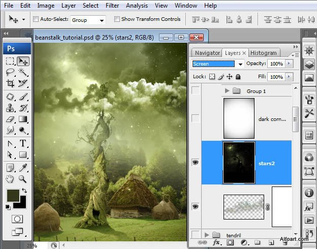 Fairy night. Beanstalk.Green, Beanstalk, theme, Green, fairy, tale, illustration, mystery, night, moon